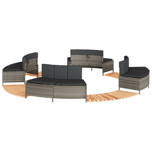 Whirlpool-Umrandung Grau Poly Rattan und Massivholz Akazie