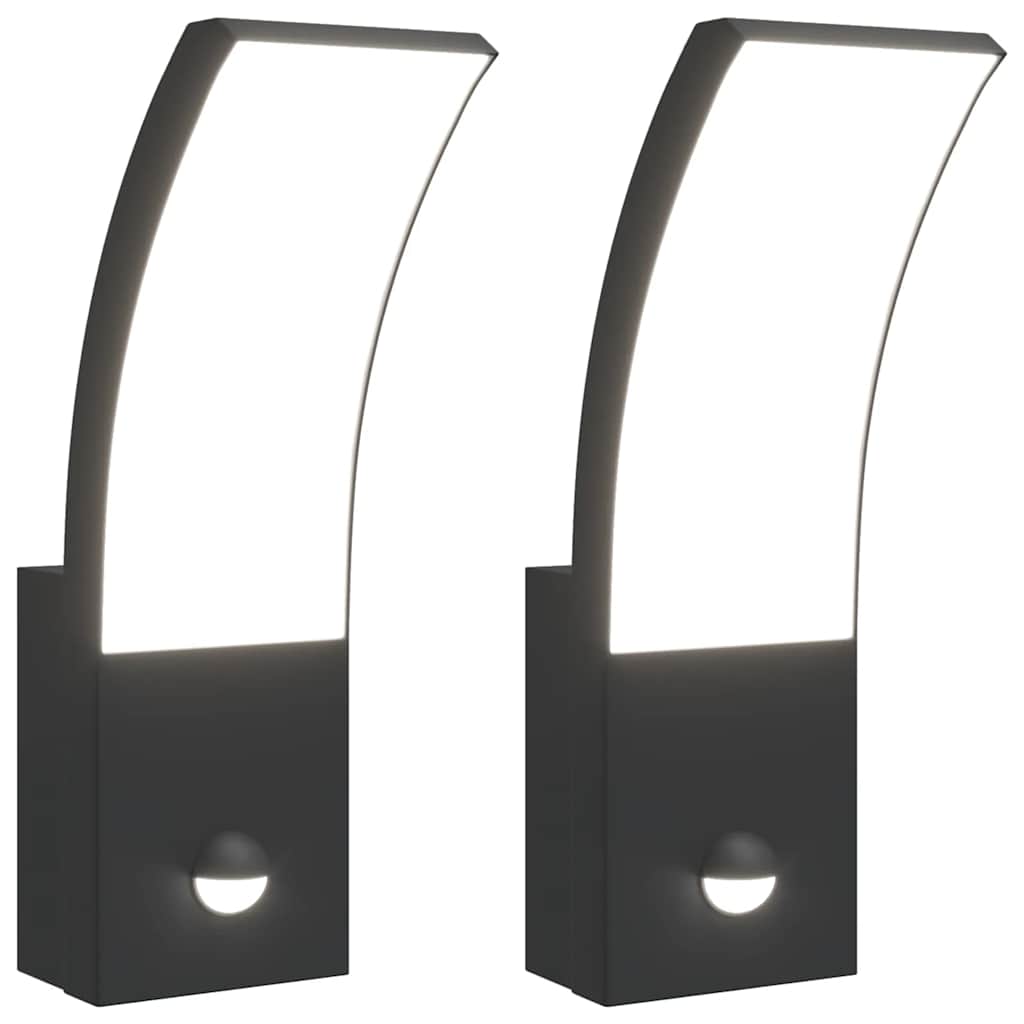 Appliques murales LED extérieures avec détecteur 2 pcs. Noir Fonte d'aluminium