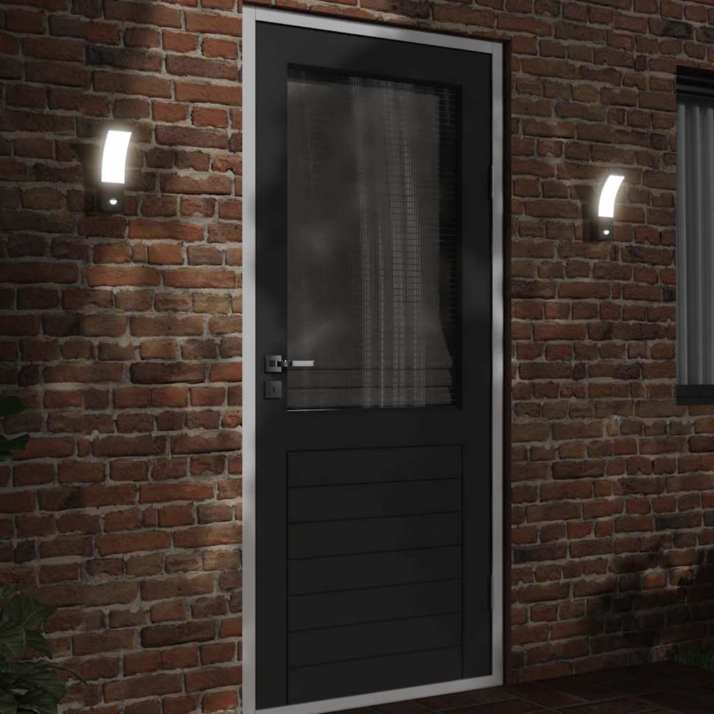 Appliques murales LED extérieures avec détecteur 2 pcs. Noir Fonte d'aluminium
