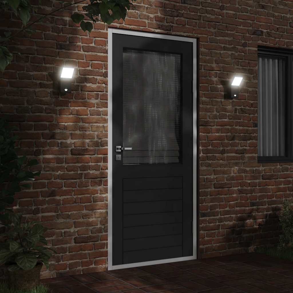 LED Outdoor Wall Light with Sensor Black Die-cast Aluminum