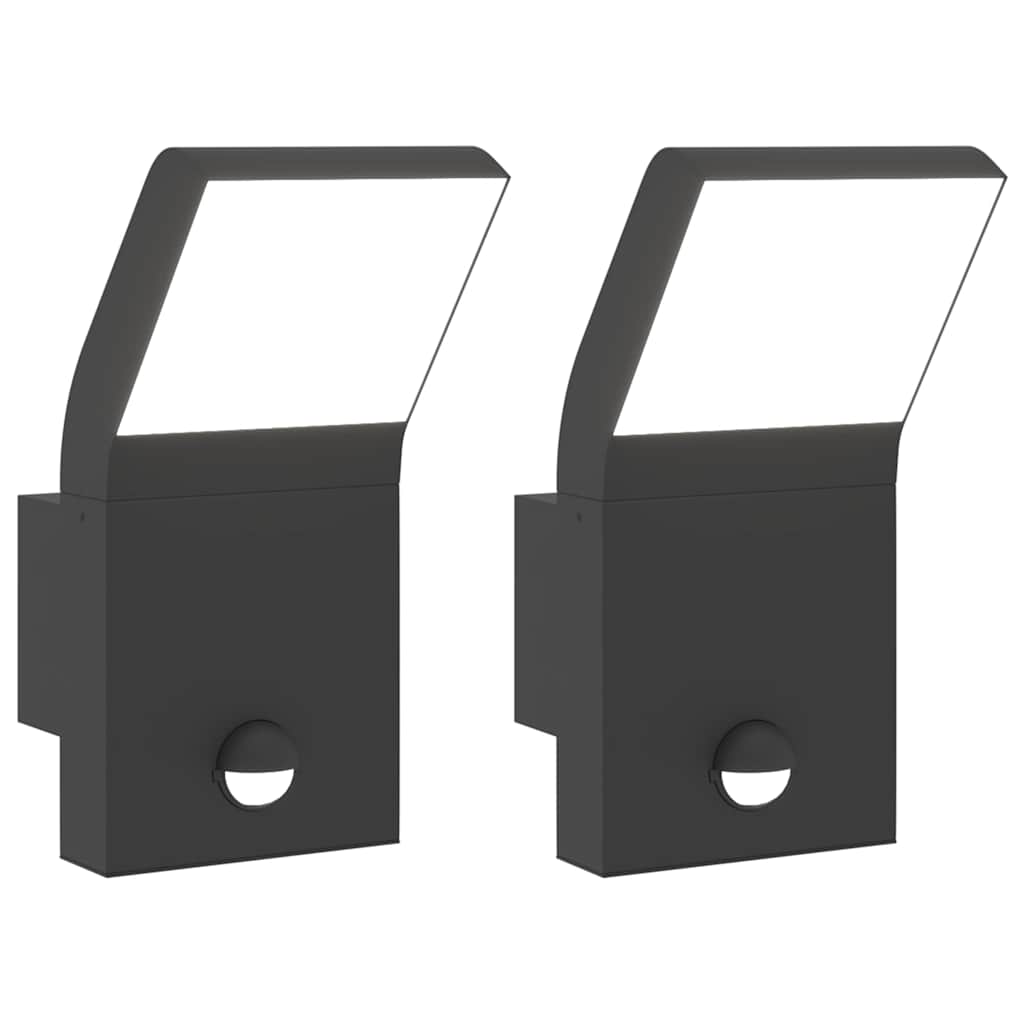 Appliques murales LED extérieures avec détecteur 2 pcs. Noir Fonte d'aluminium