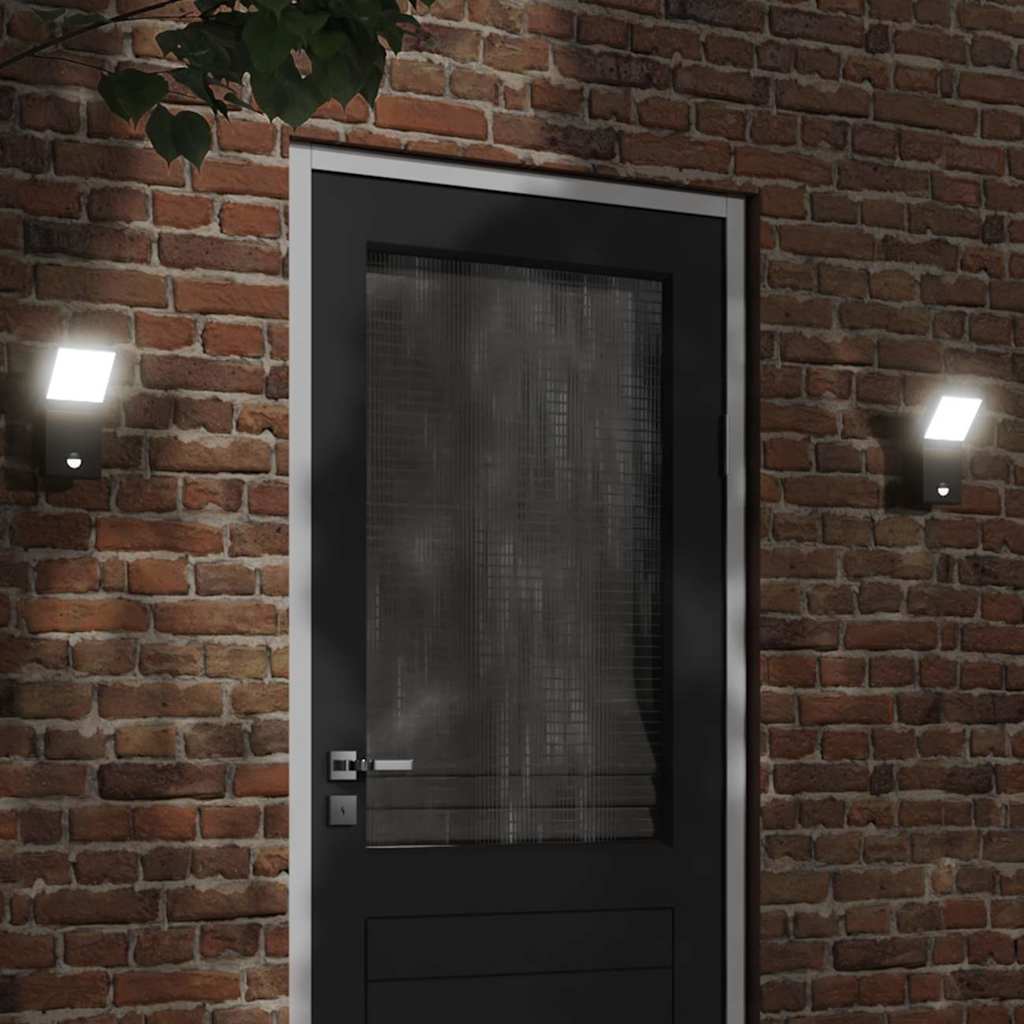 Appliques murales LED extérieures avec détecteur 2 pcs. Noir Fonte d'aluminium