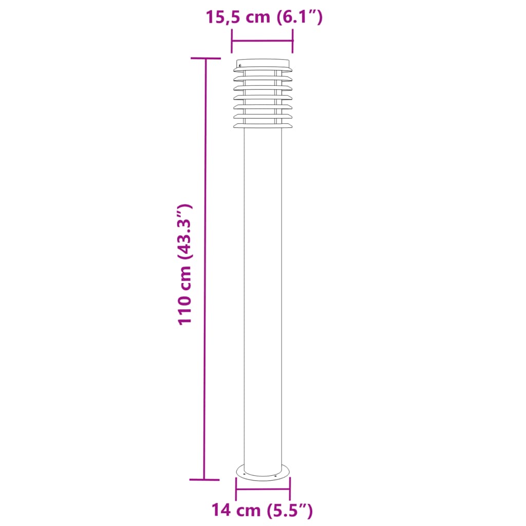 Borne lumineuse noire 110 cm acier inoxydable