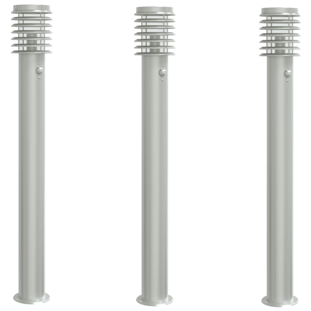 Lampes de chemin avec détecteur de mouvement 3 pcs. Argentées 110cm Acier inoxydable