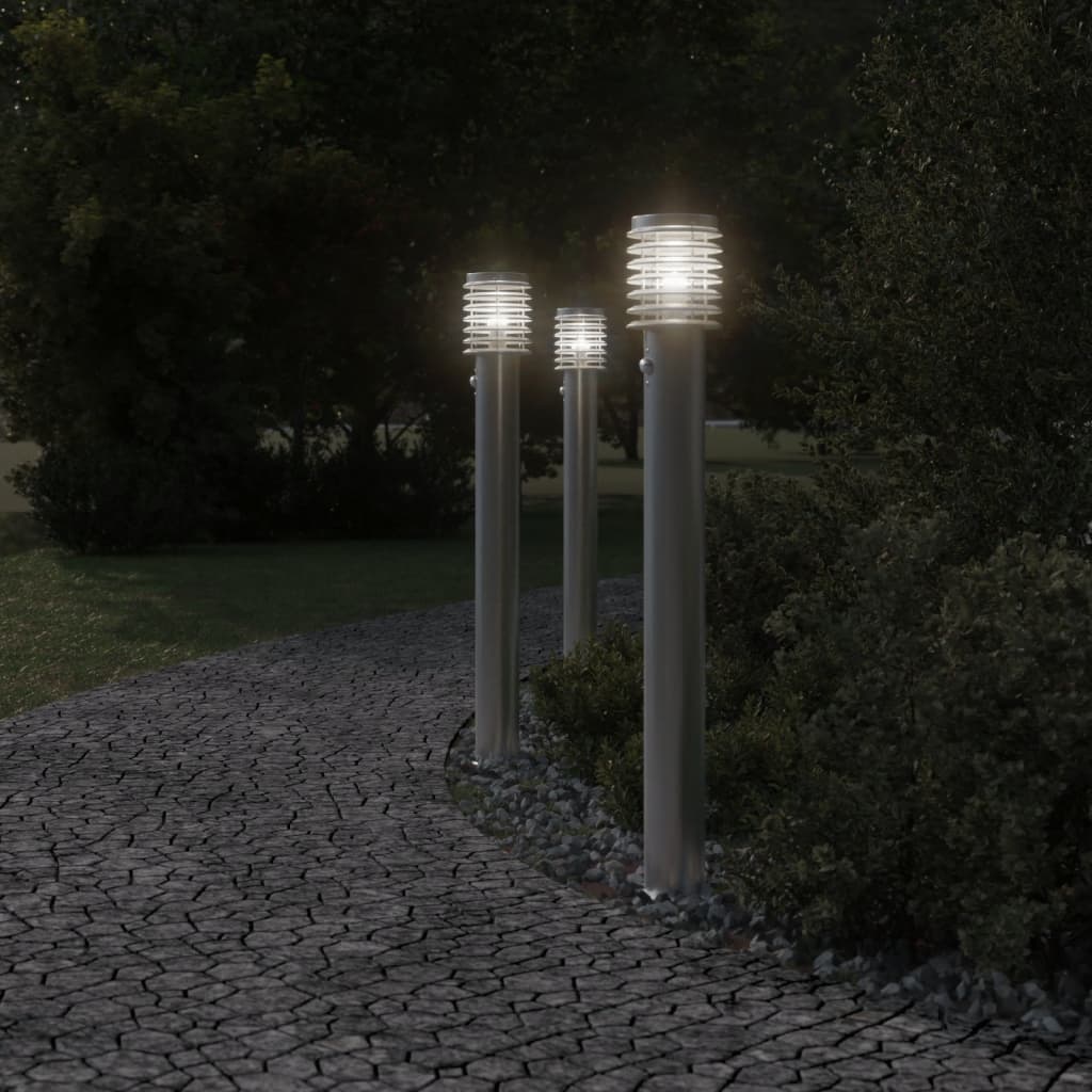 Lampes de chemin avec détecteur de mouvement 3 pcs. Argentées 110cm Acier inoxydable