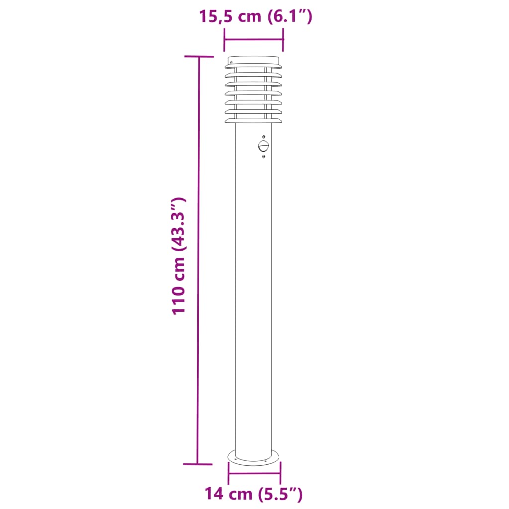 Lampes de chemin avec détecteur de mouvement 3 pcs. Argentées 110cm Acier inoxydable