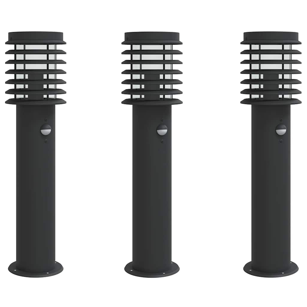 Bornes lumineuses avec détecteur de mouvement 3 pcs Noir 60 cm Inox