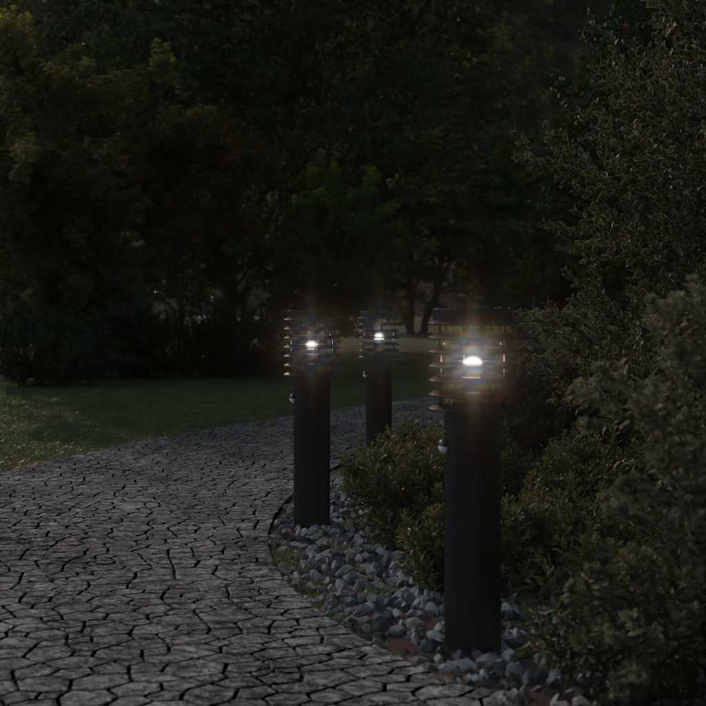 Bornes lumineuses avec détecteur de mouvement 3 pcs Noir 60 cm Inox