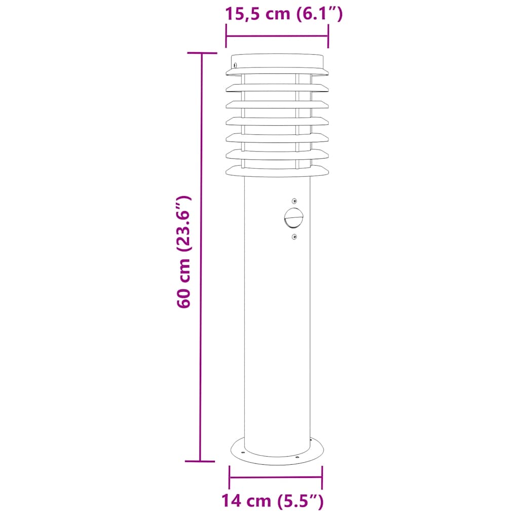 Bornes lumineuses avec détecteur de mouvement 3 pcs Noir 60 cm Inox