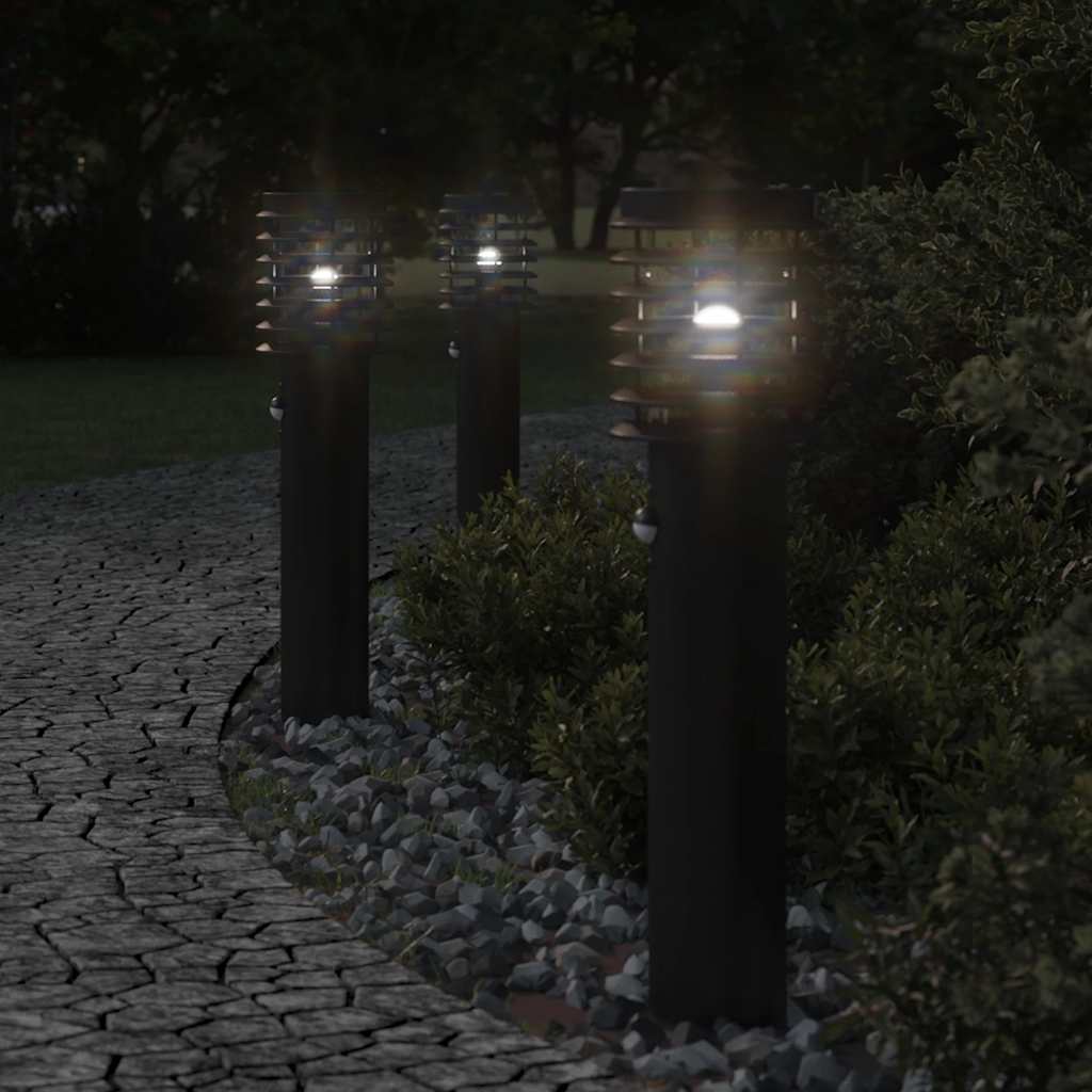 Bornes lumineuses avec détecteur de mouvement 3 pcs Noir 60 cm Inox
