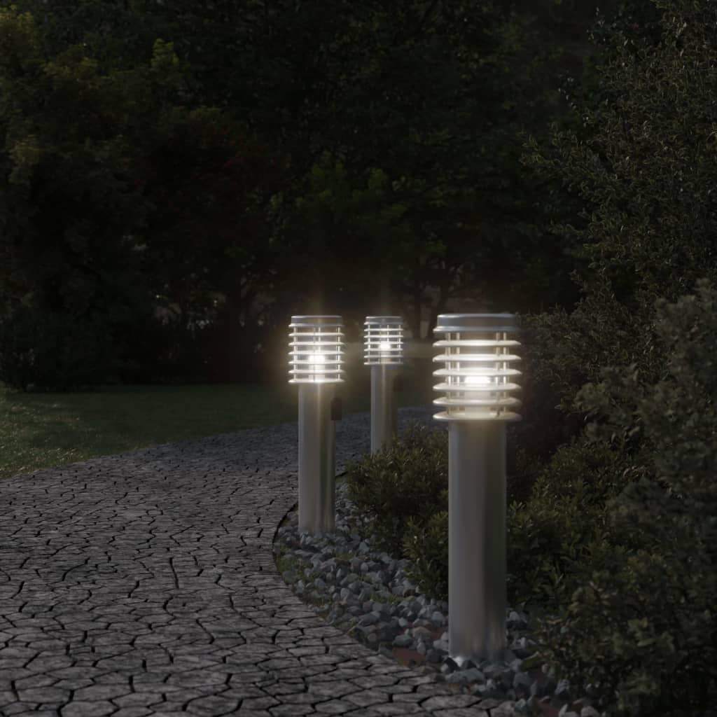 Borne lumineuse avec prise électrique argentée 60 cm acier inoxydable