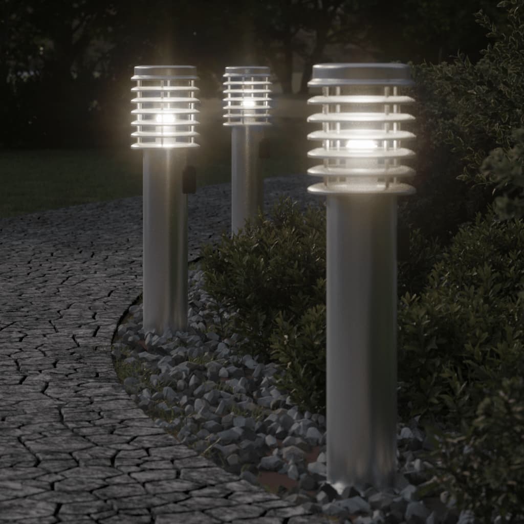 Borne lumineuse avec prise électrique argentée 60 cm acier inoxydable