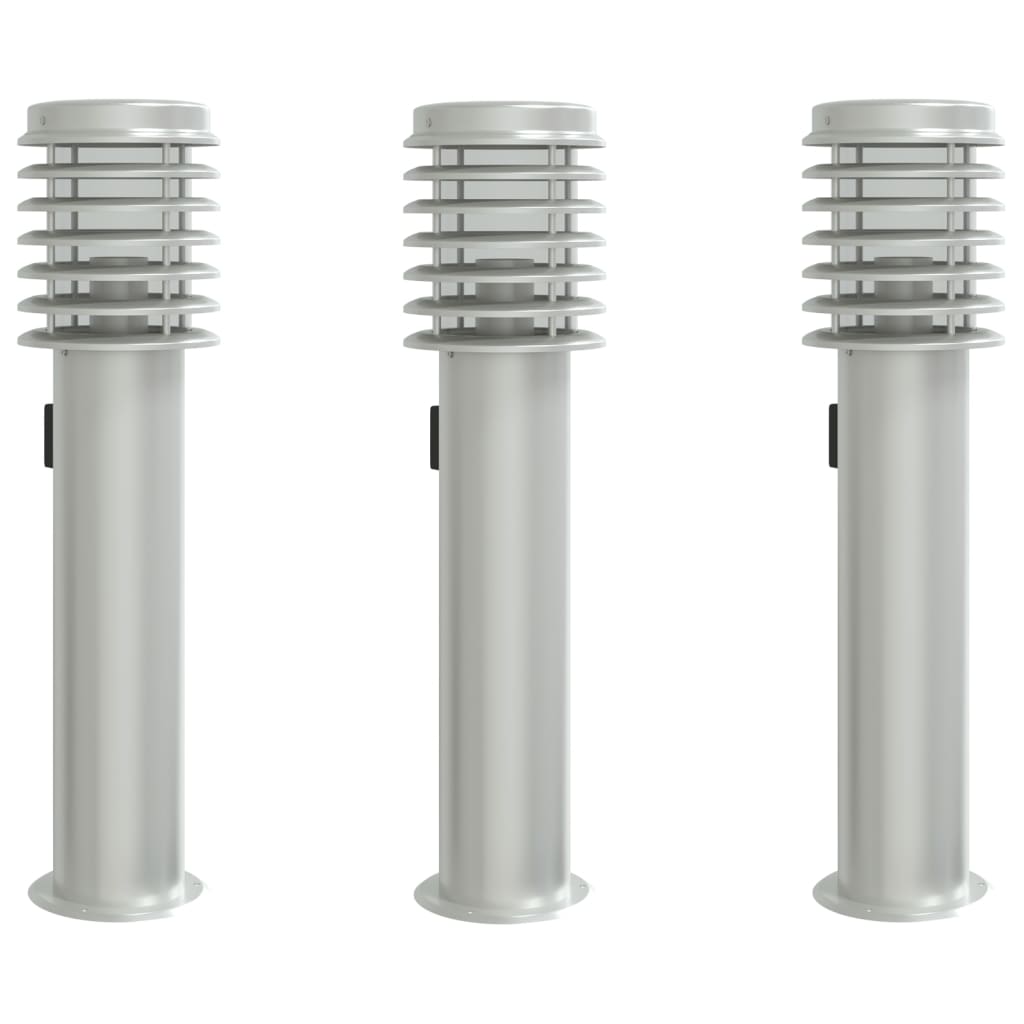 Pathway lights with socket 3 pcs. Silver 60 cm Stainless steel
