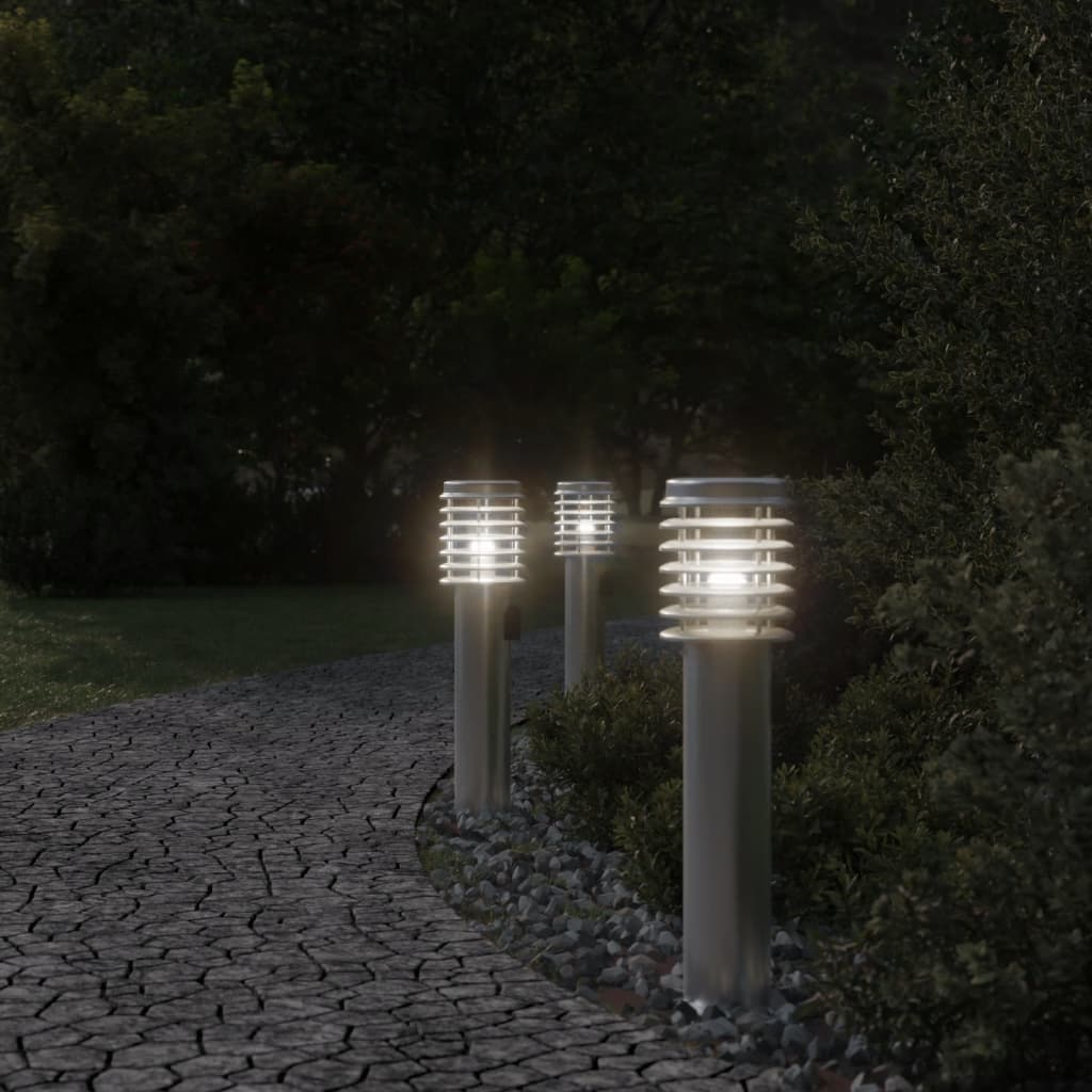 Pathway lights with socket 3 pcs. Silver 60 cm Stainless steel