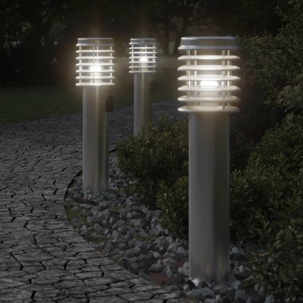 Pathway lights with socket 3 pcs. Silver 60 cm Stainless steel