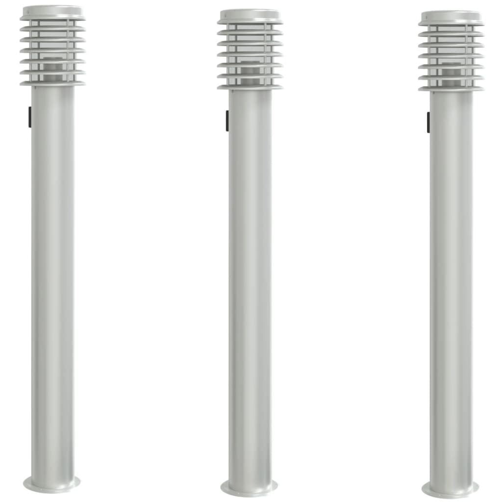 Path Lights with Socket, 3 pcs, Silver, 110 cm, Stainless Steel