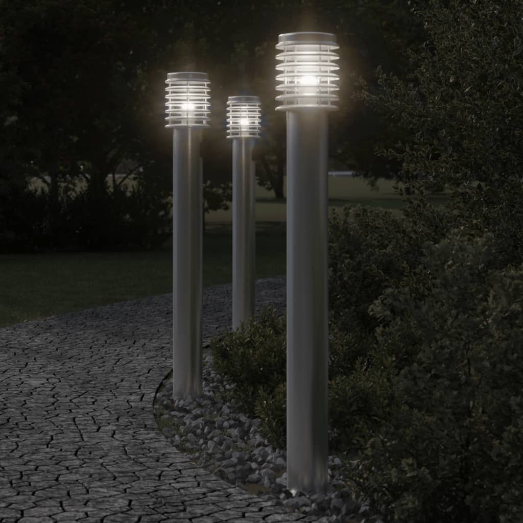 Path Lights with Socket, 3 pcs, Silver, 110 cm, Stainless Steel