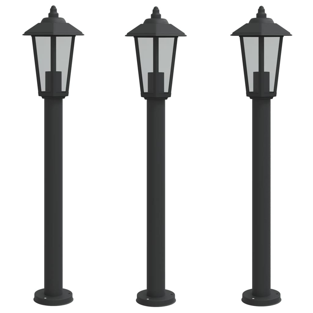 Bornes lumineuses 3 pcs Noir 80 cm Acier inoxydable