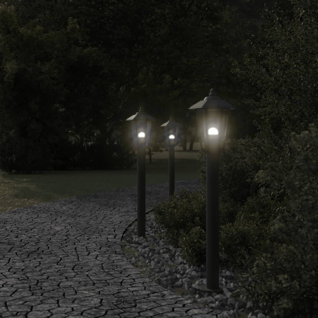Bornes lumineuses 3 pcs Noir 80 cm Acier inoxydable