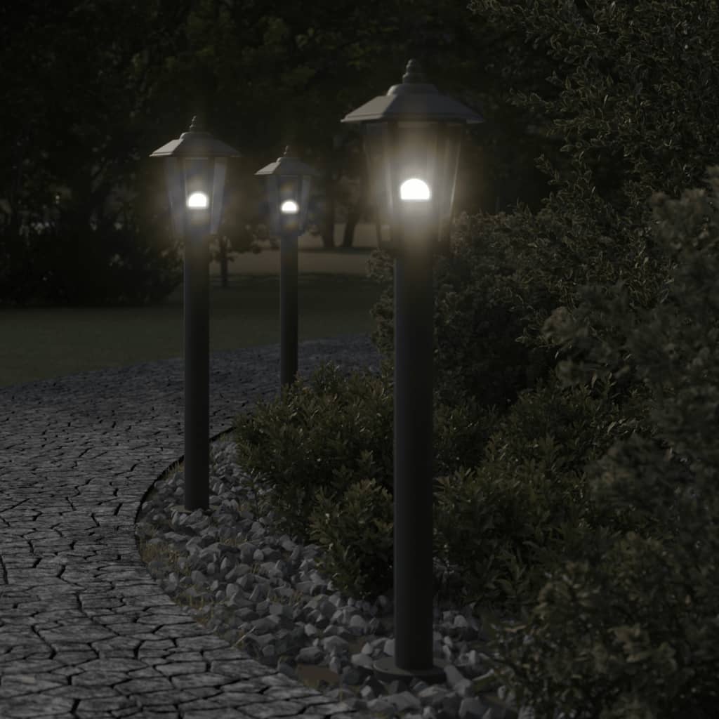 Bornes lumineuses 3 pcs Noir 80 cm Acier inoxydable