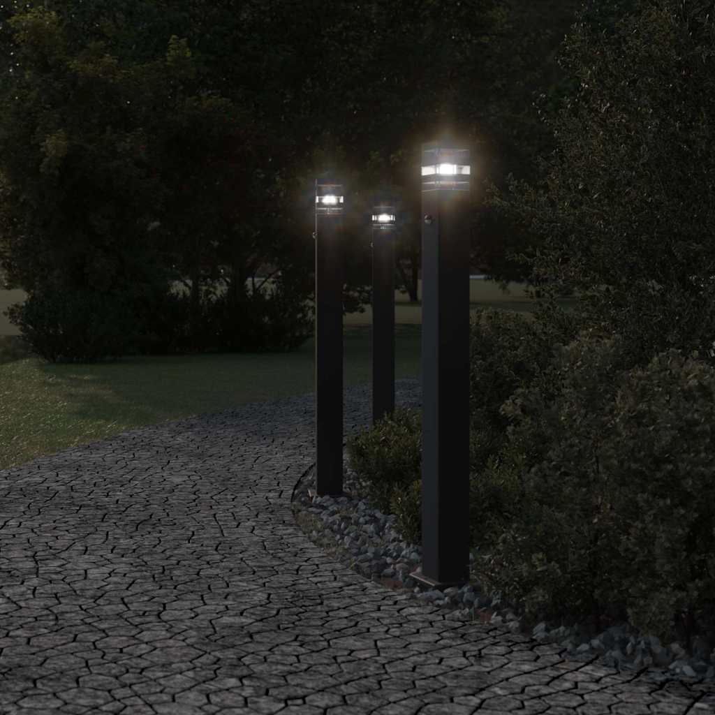 Bornes lumineuses avec détecteur de mouvement 3 pcs Noir 110cm Aluminium