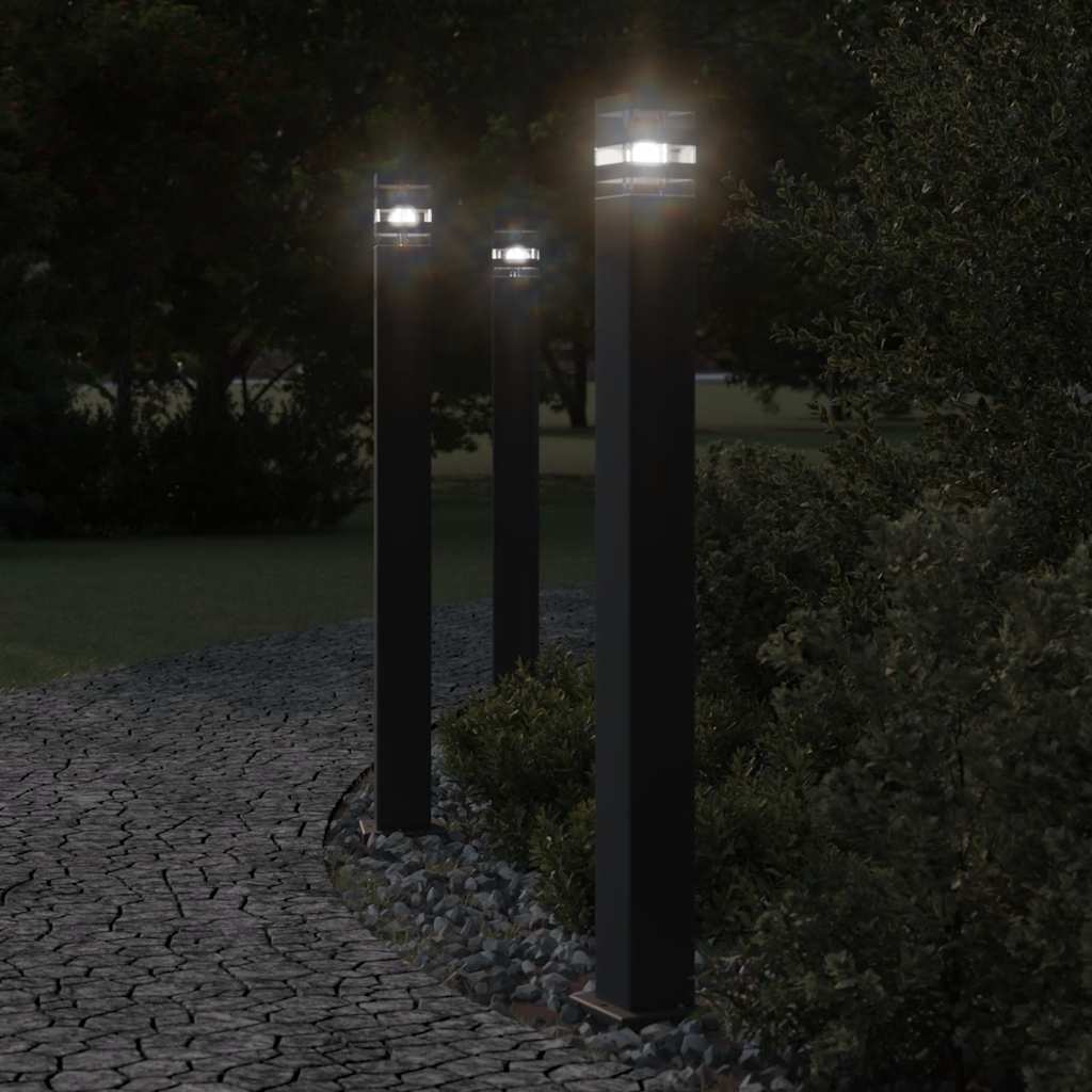 Bornes lumineuses avec détecteur de mouvement 3 pcs Noir 110cm Aluminium