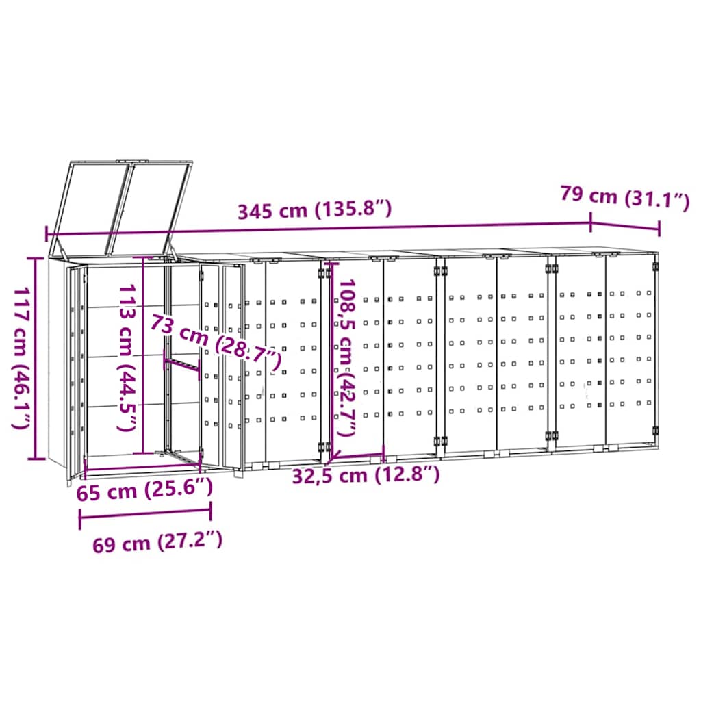 Mülltonnenbox für 5 Tonnen Anthrazit 345x79x117 cm Stahl