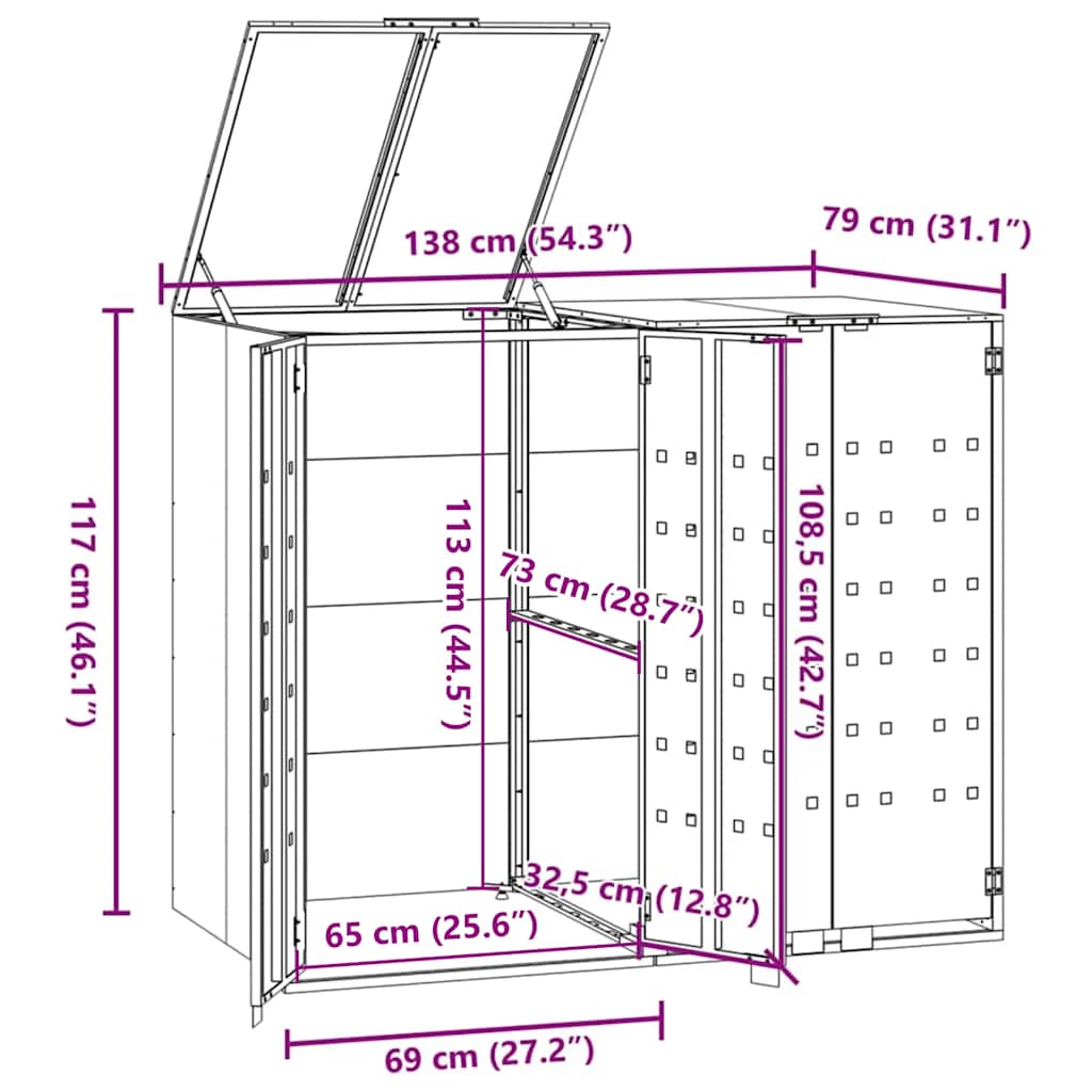 Mülltonnenbox für 2 Tonnen Grau 138x79x117 cm Stahl
