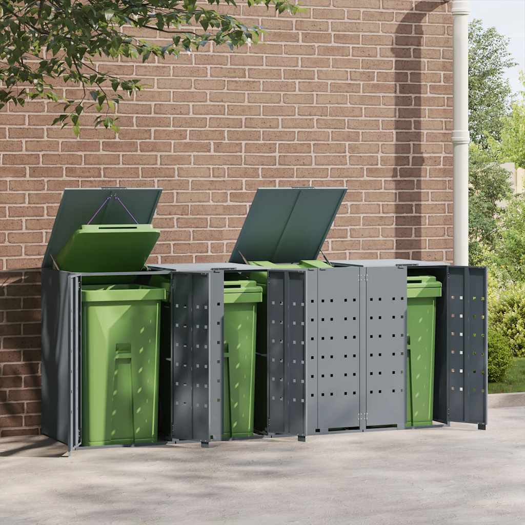 Garbage Can Storage for 4 Bins Grey 276x79x117 cm Steel