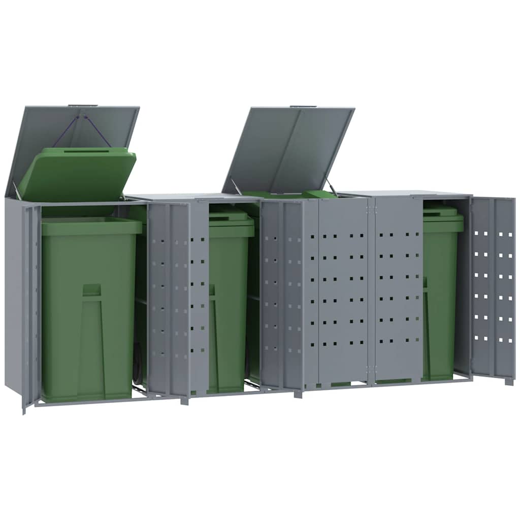 Garbage Can Storage for 4 Bins Grey 276x79x117 cm Steel
