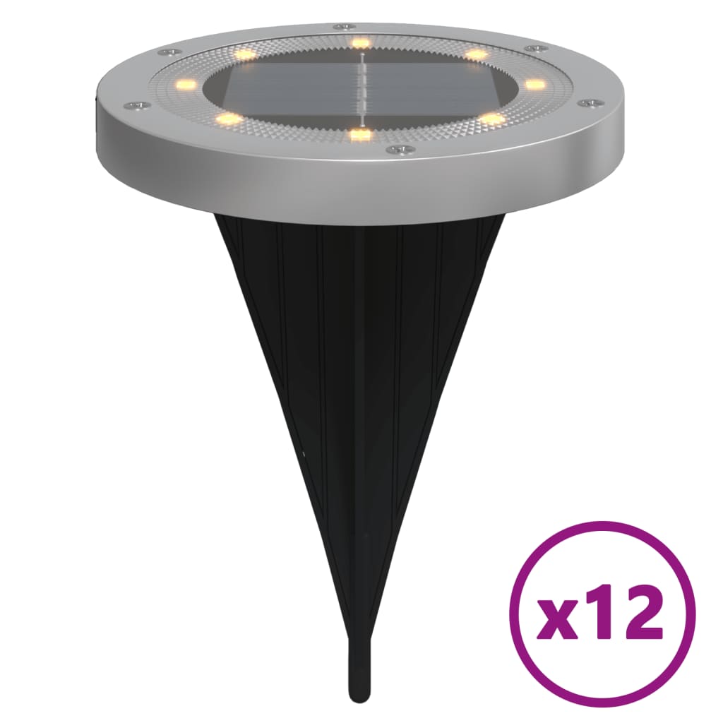 Solar Ground Lights with Spike 12 Pcs. Warm White