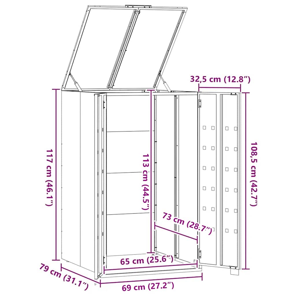 Cache-poubelle individuel anthracite 69x79x117 cm acier