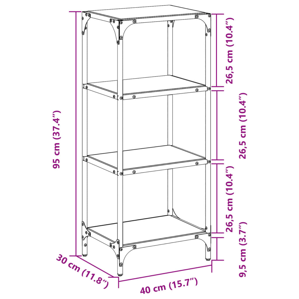 Étagère avec plateaux en verre Transparent 40x30x95 cm Acier
