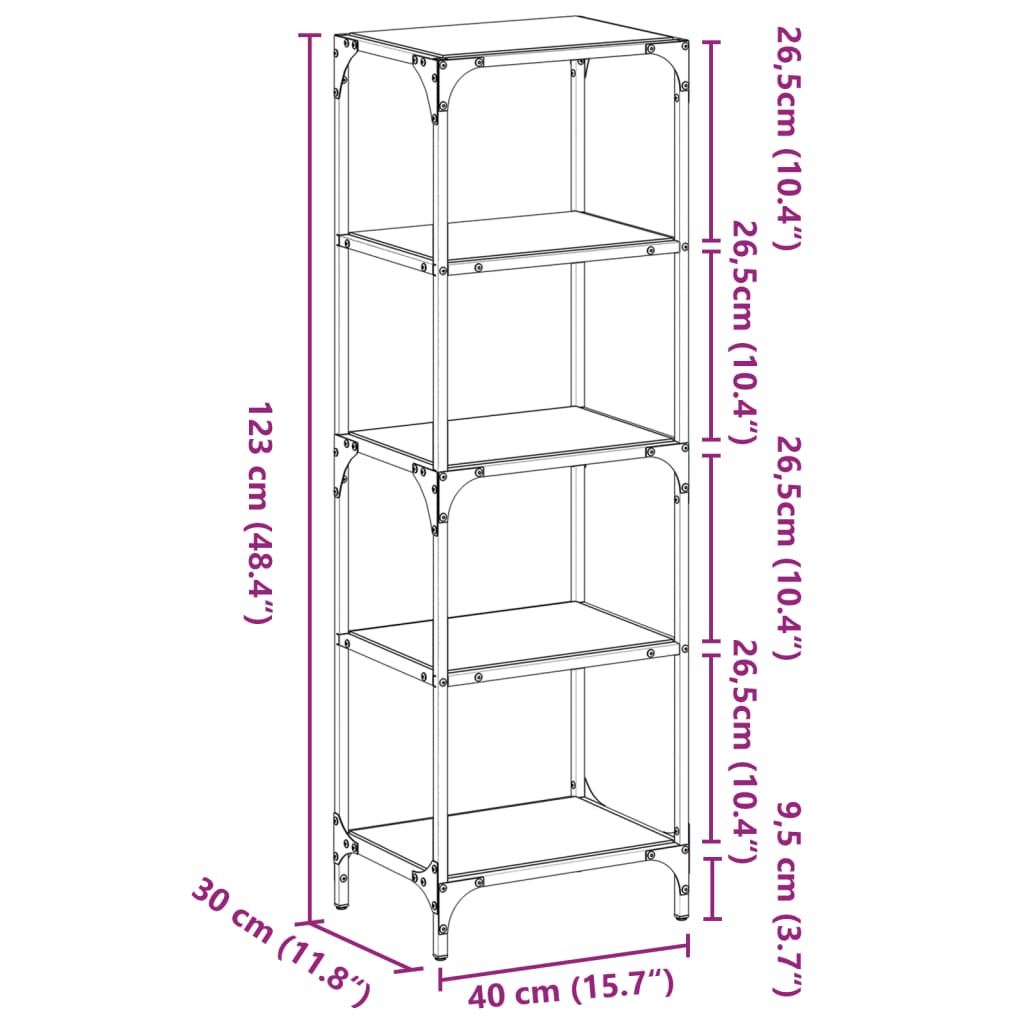 Shelf with Glass Shelves Transparent 40x30x123 cm Steel