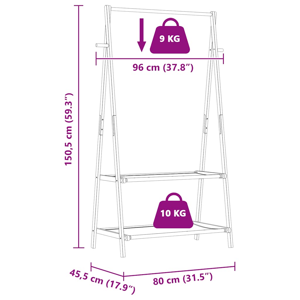 Portant à vêtements avec étagères 96x45,5x150,5 cm Bambou