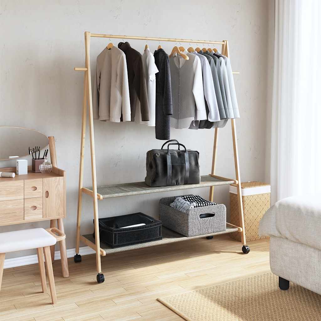 Garment Rack with Shelves and Wheels 132x45.5x155.5 cm Bamboo