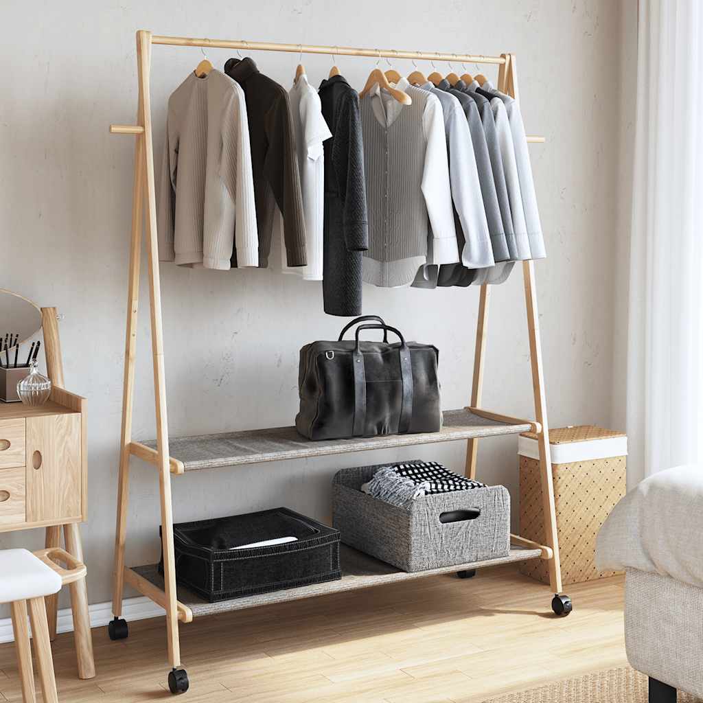 Garment Rack with Shelves and Wheels 132x45.5x155.5 cm Bamboo