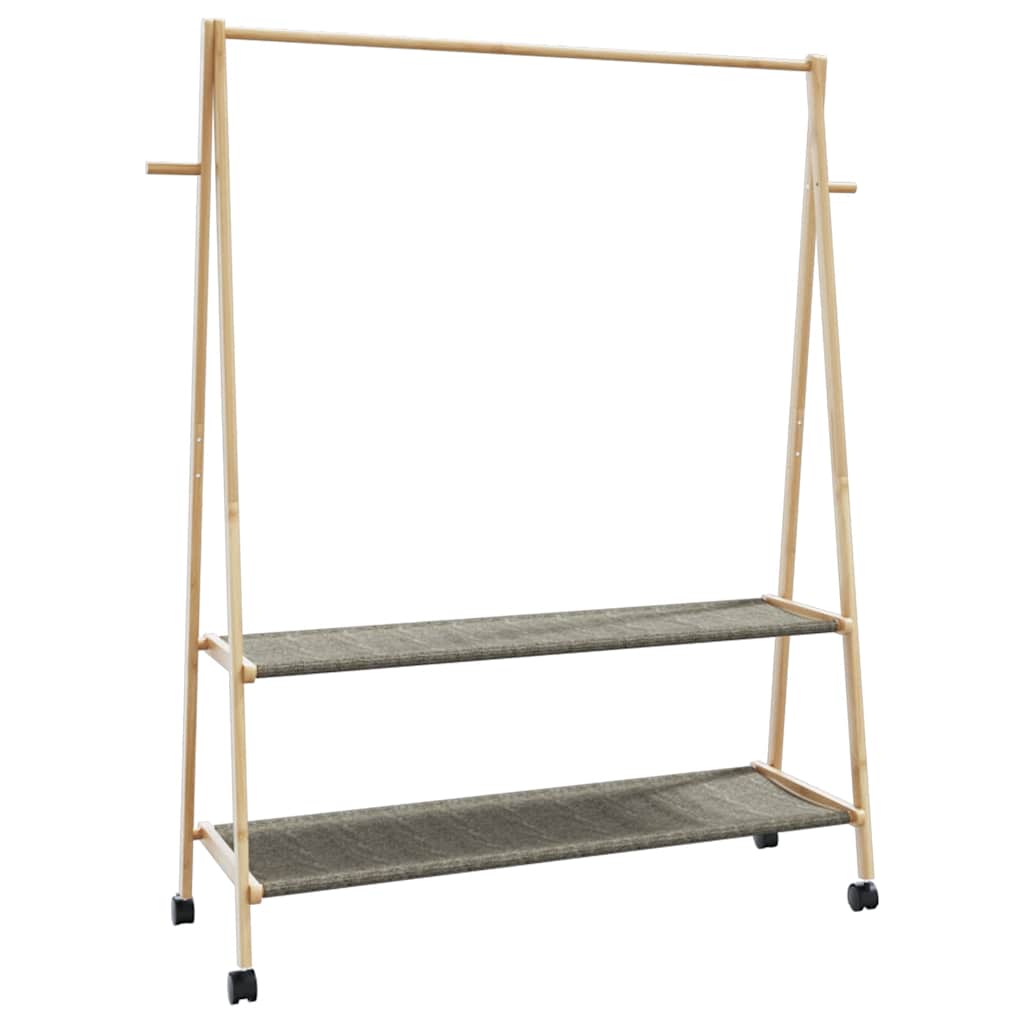 Garment Rack with Shelves and Wheels 132x45.5x155.5 cm Bamboo