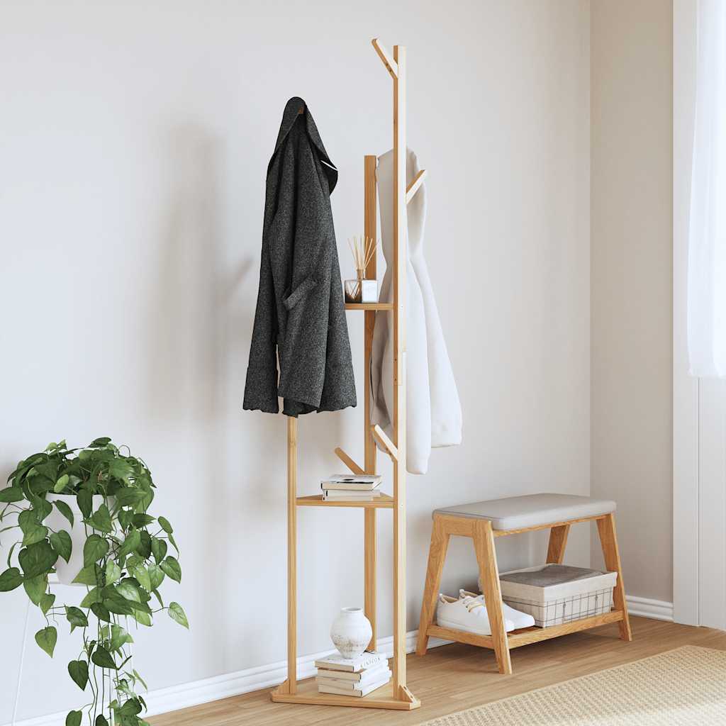 Clothes Rack with Hooks and Shelves 39x33x166 cm Bamboo