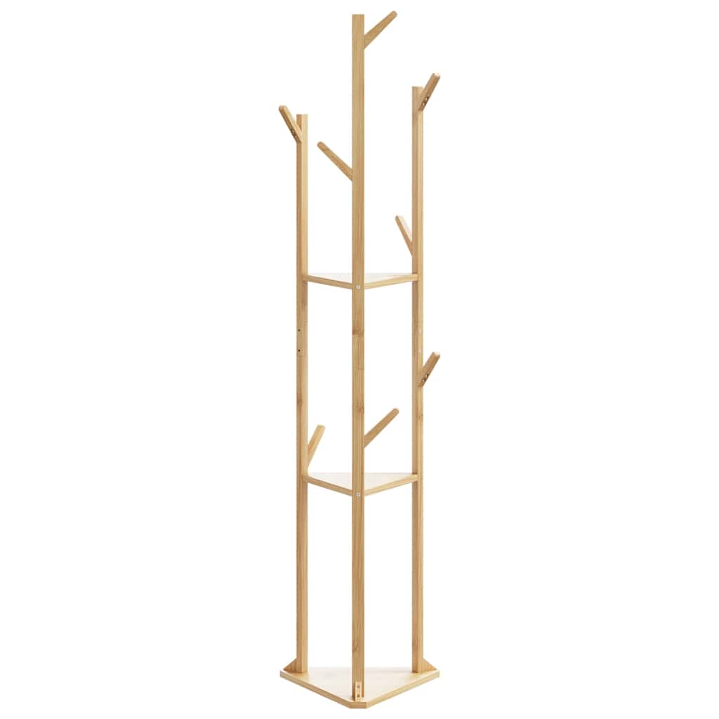 Clothes Rack with Hooks and Shelves 39x33x166 cm Bamboo