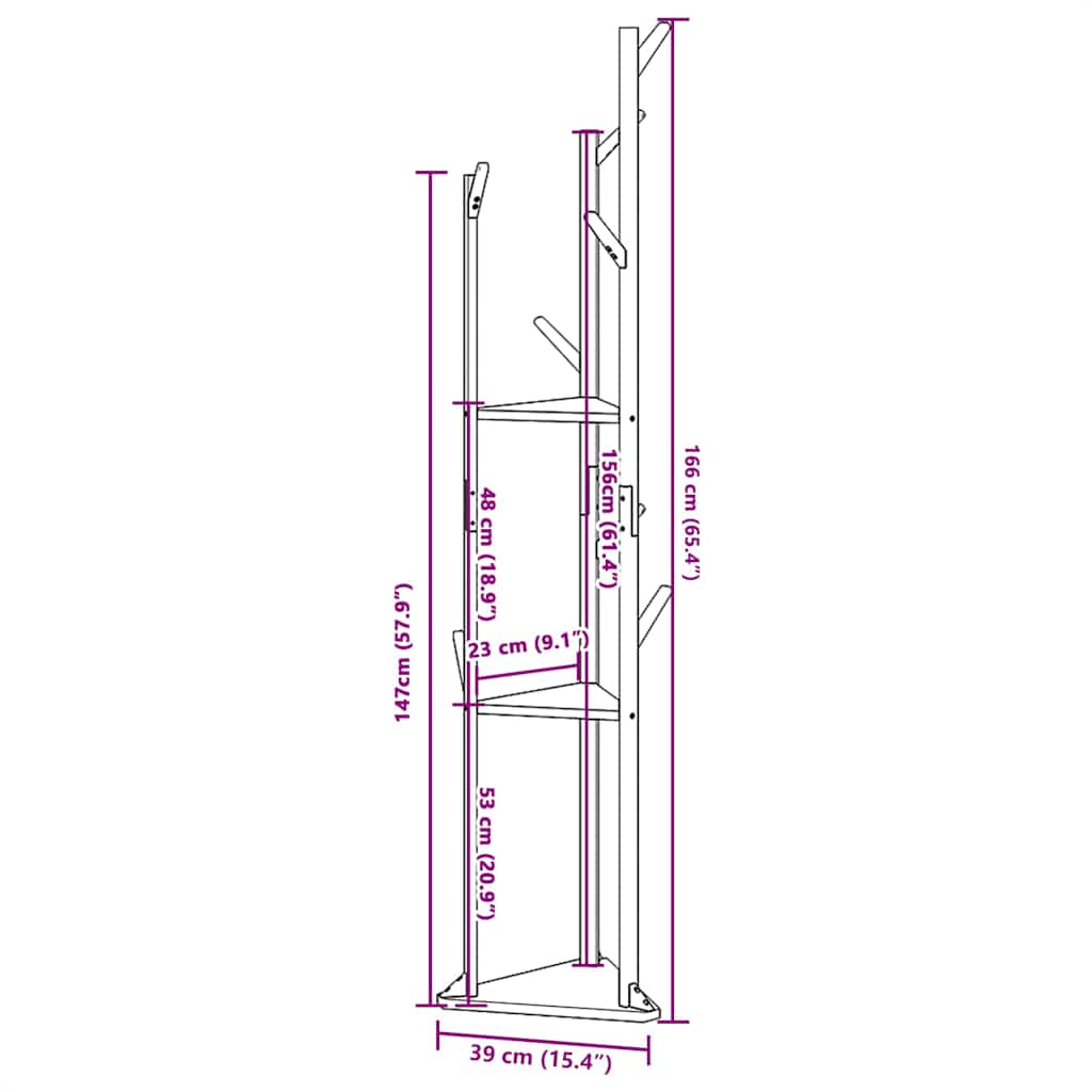 Clothes Rack with Hooks and Shelves 39x33x166 cm Bamboo