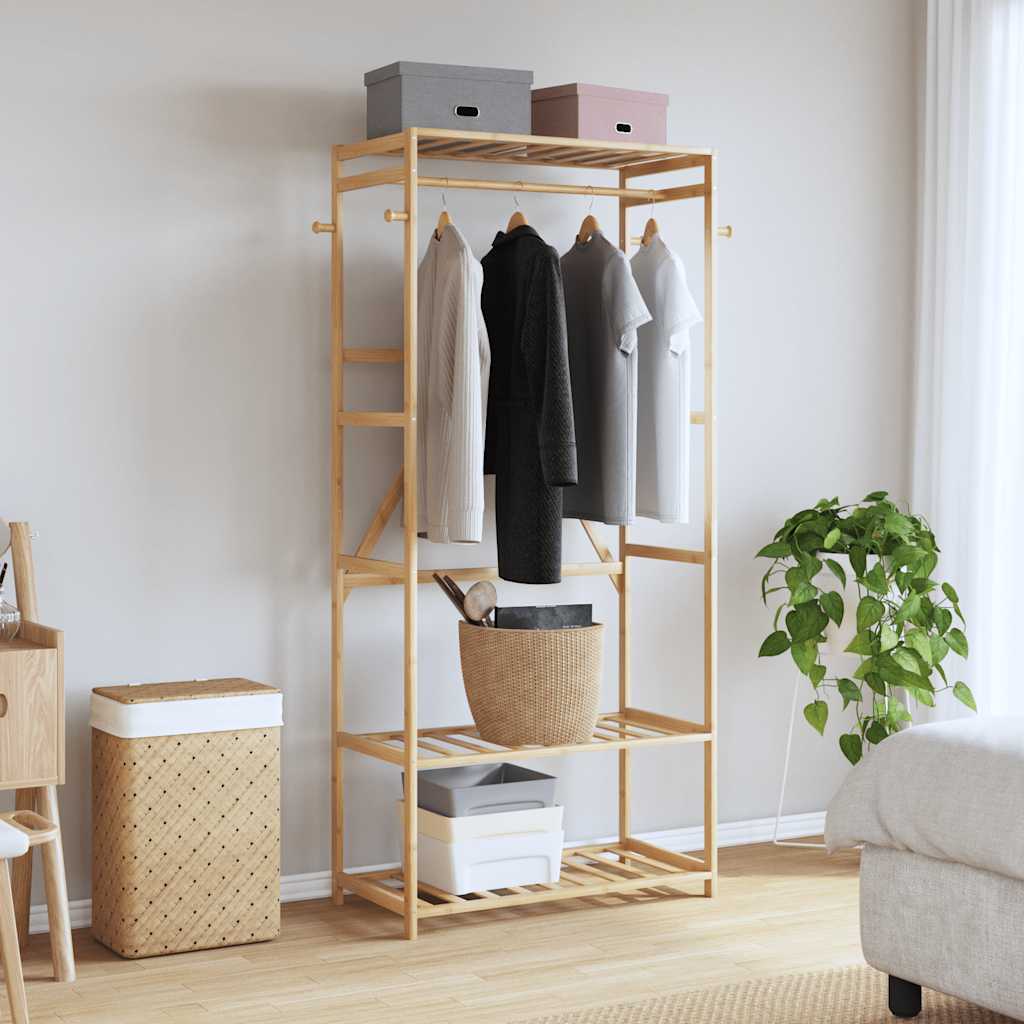Portant à vêtements avec étagères 80x40x175 cm Bambou