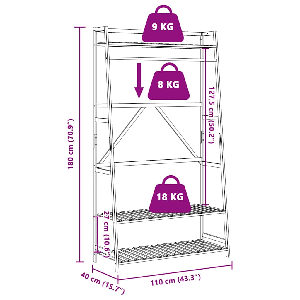 Clothes rack with shelves 110x40x180 cm bamboo