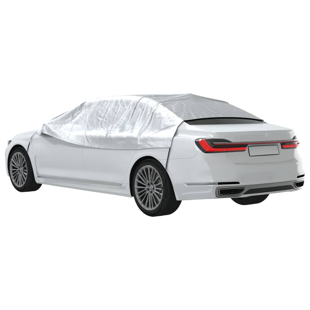 Car cover half garage with hooks silver M PEVA