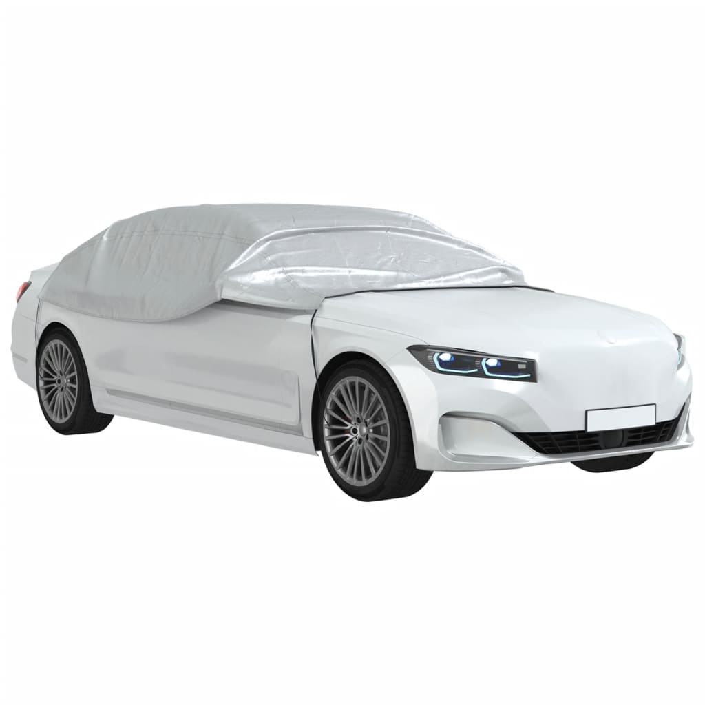 Housse de protection voiture demi-bâche avec crochets argent L PEVA