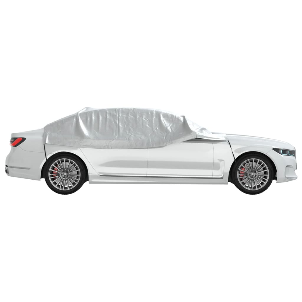 Housse de protection voiture demi-bâche avec crochets argent L PEVA