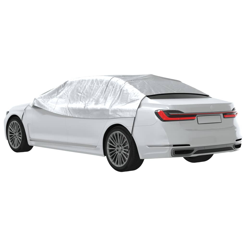 Housse de protection voiture demi-bâche avec crochets argent L PEVA