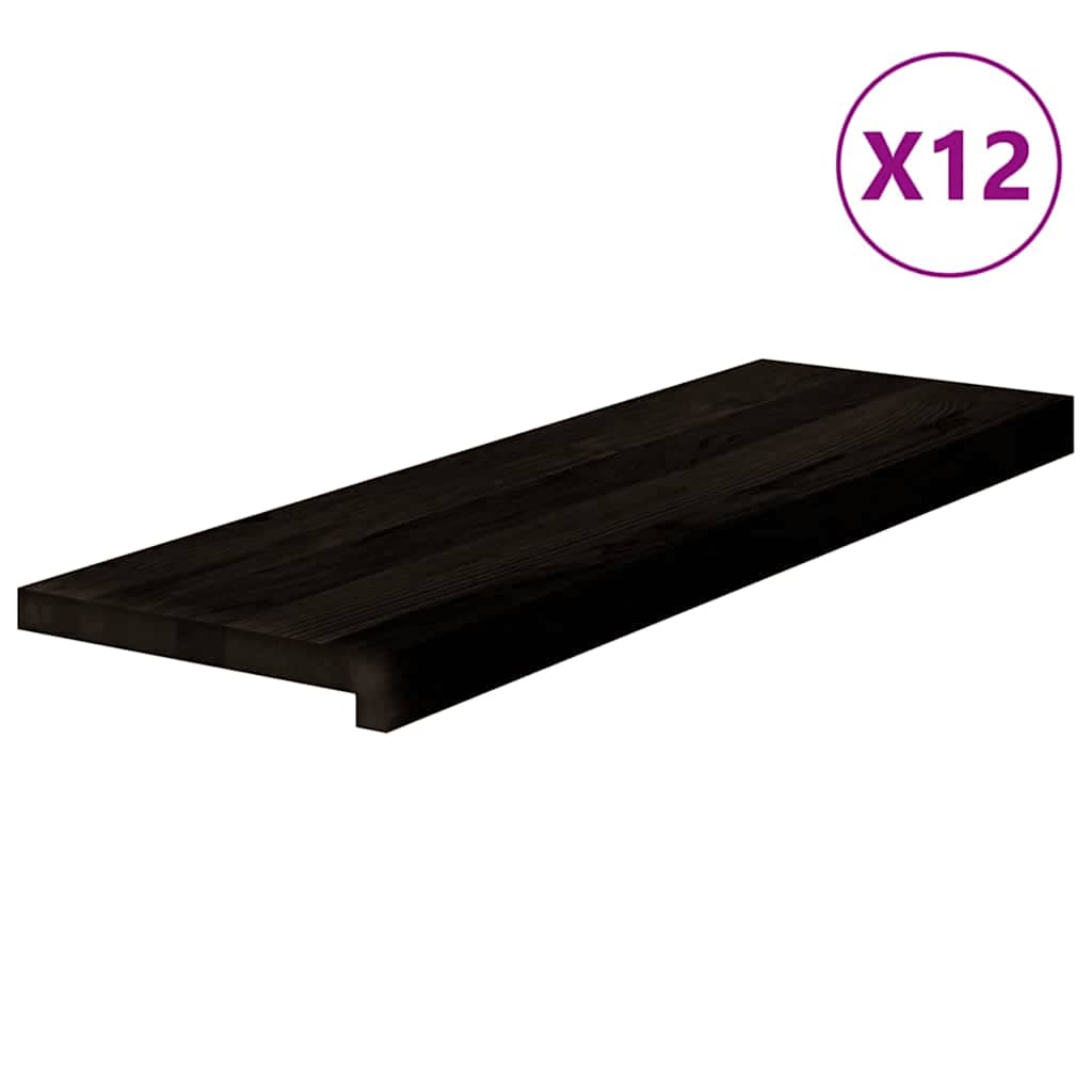 Stair treads 12 pcs. Dark brown 80x25x2 cm Solid oak