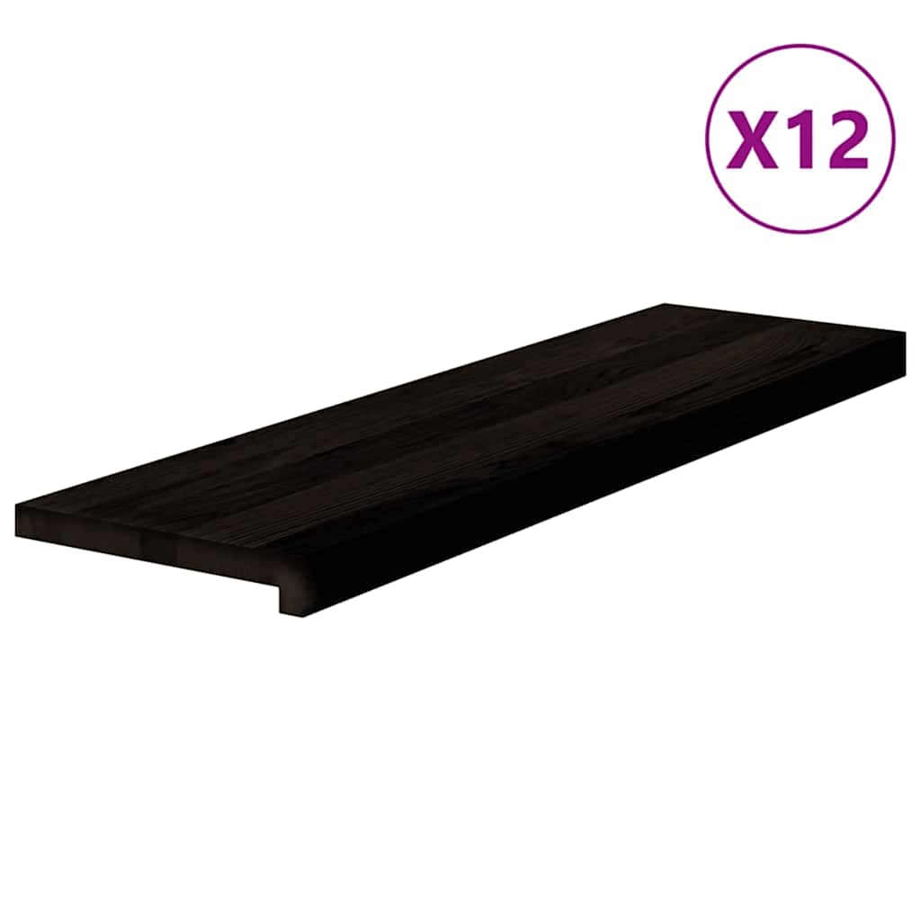 Stair treads 12 pcs. Dark brown 90x30x2 cm Solid oak wood