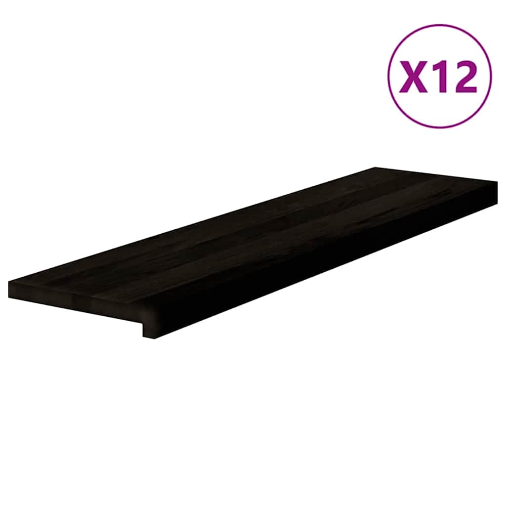 Stair treads 12 pcs. Dark brown 100x30x2 cm Solid oak